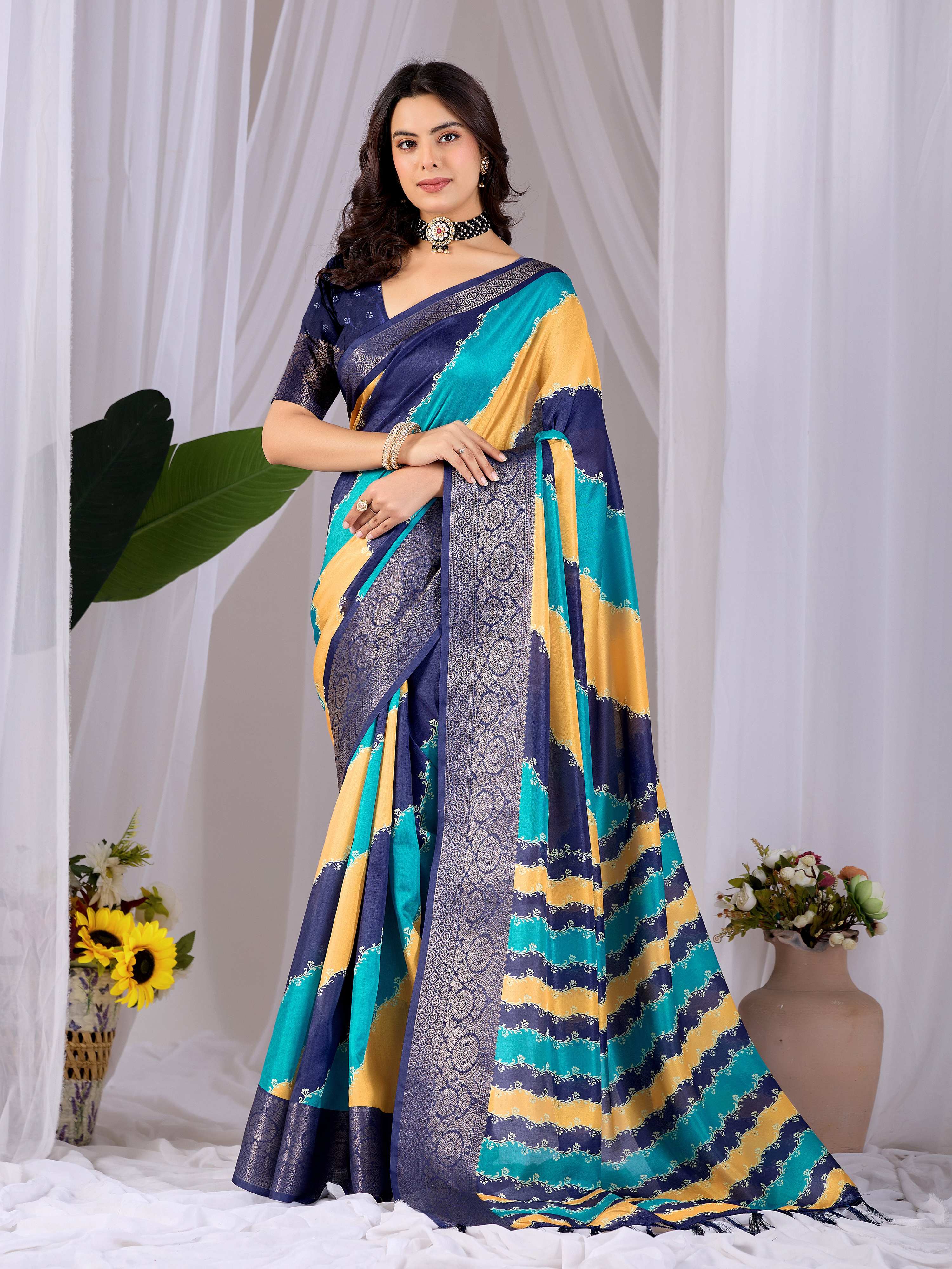 Aastha Fashion Multi Soft Lichi Silk Printed Saree | Grocsy