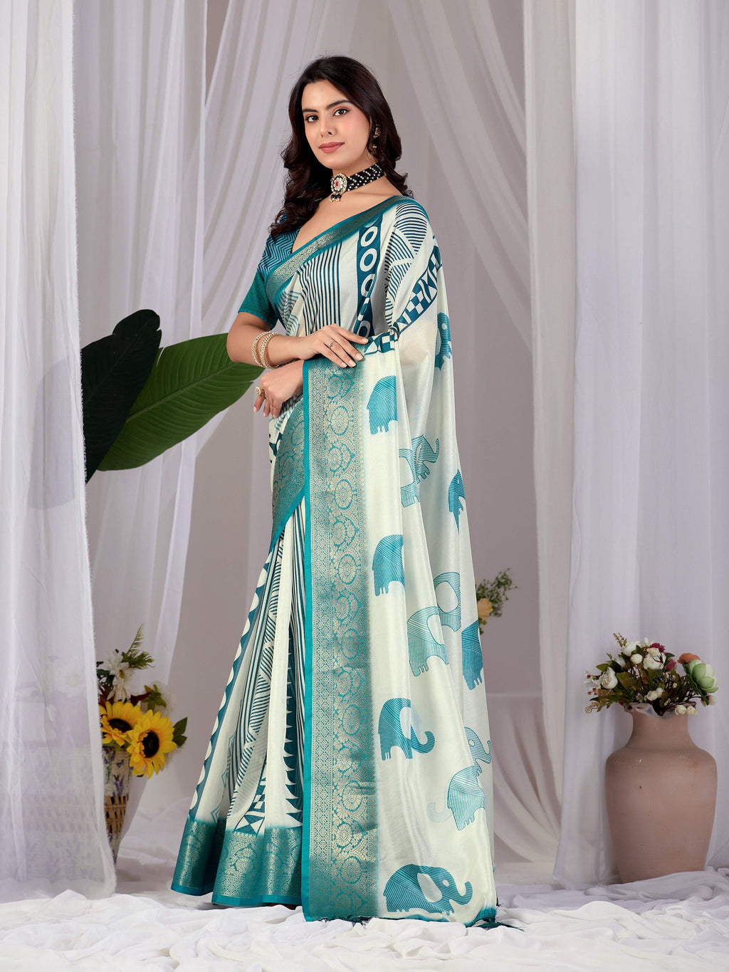 Aastha Fashion Multi Soft Lichi Silk Printed Saree | Grocsy