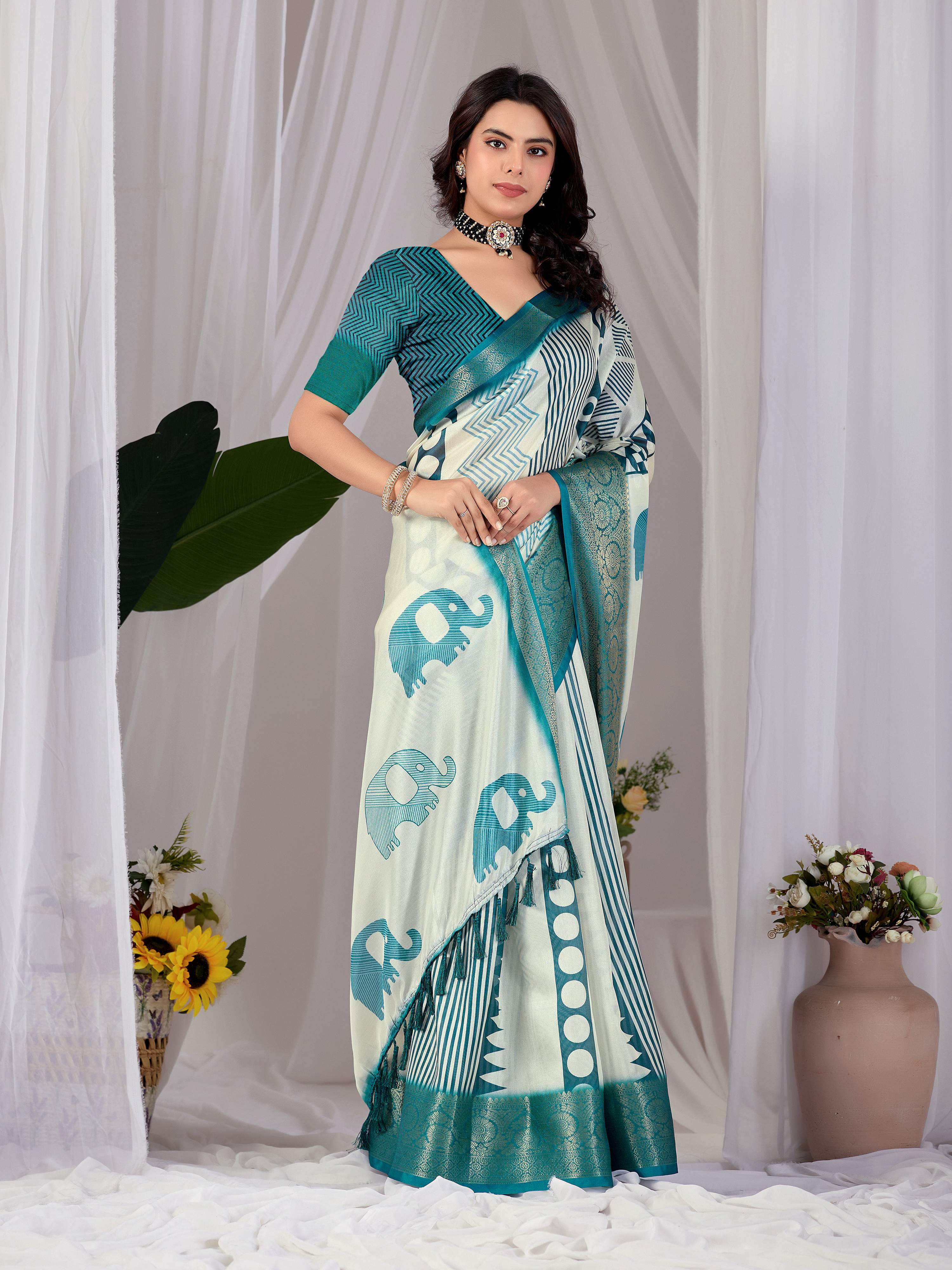 Aastha Fashion Multi Soft Lichi Silk Printed Saree | Grocsy