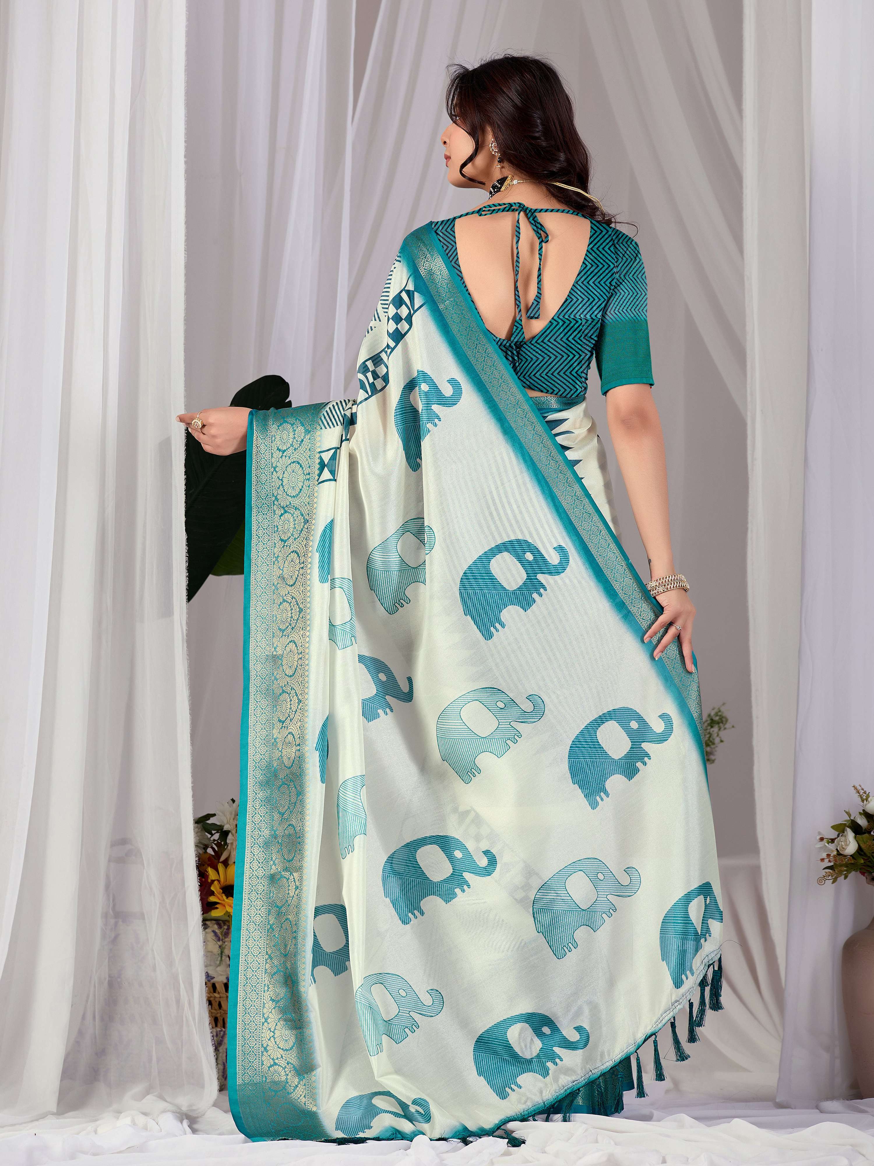 Aastha Fashion Multi Soft Lichi Silk Printed Saree | Grocsy