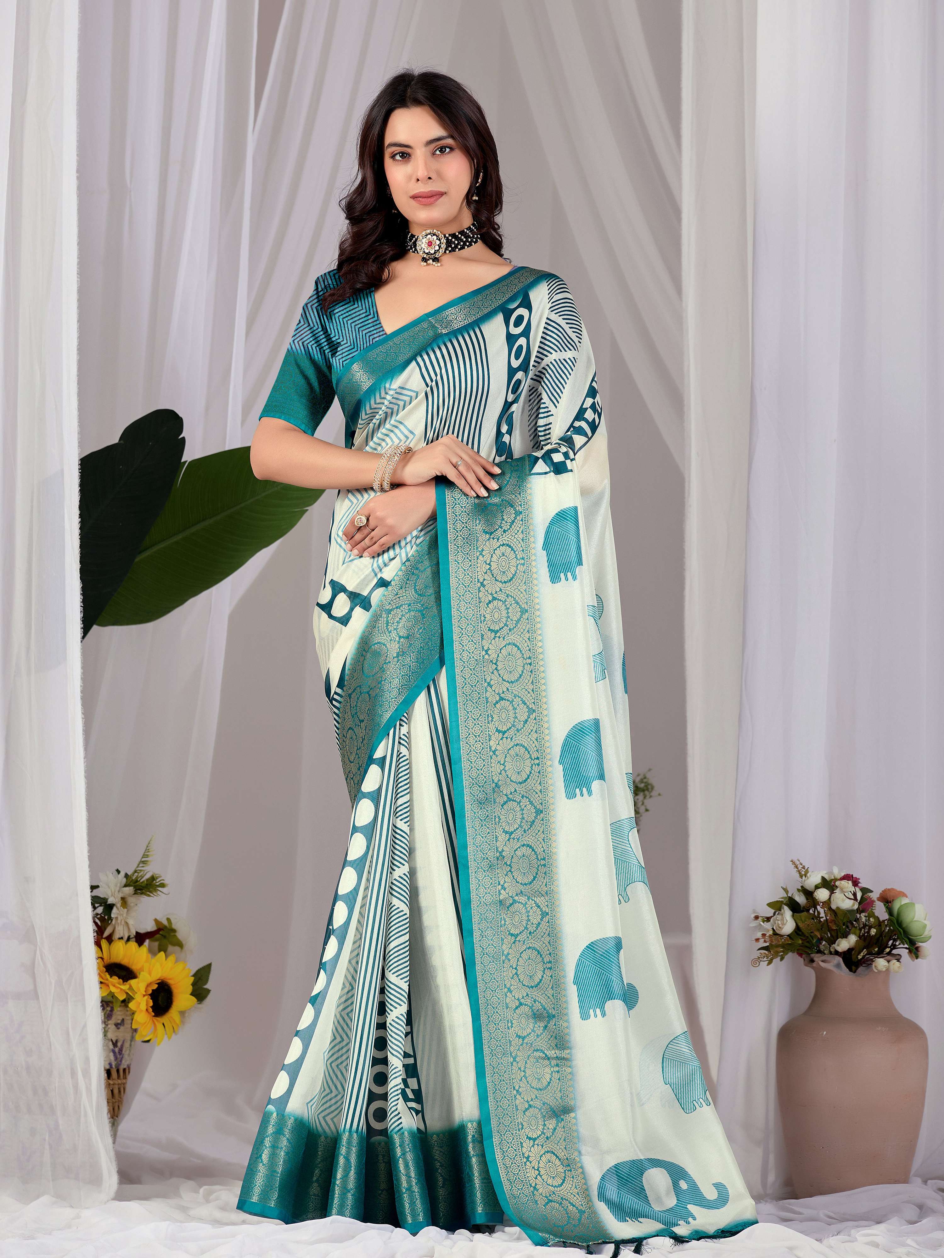 Aastha Fashion Multi Soft Lichi Silk Printed Saree | Grocsy