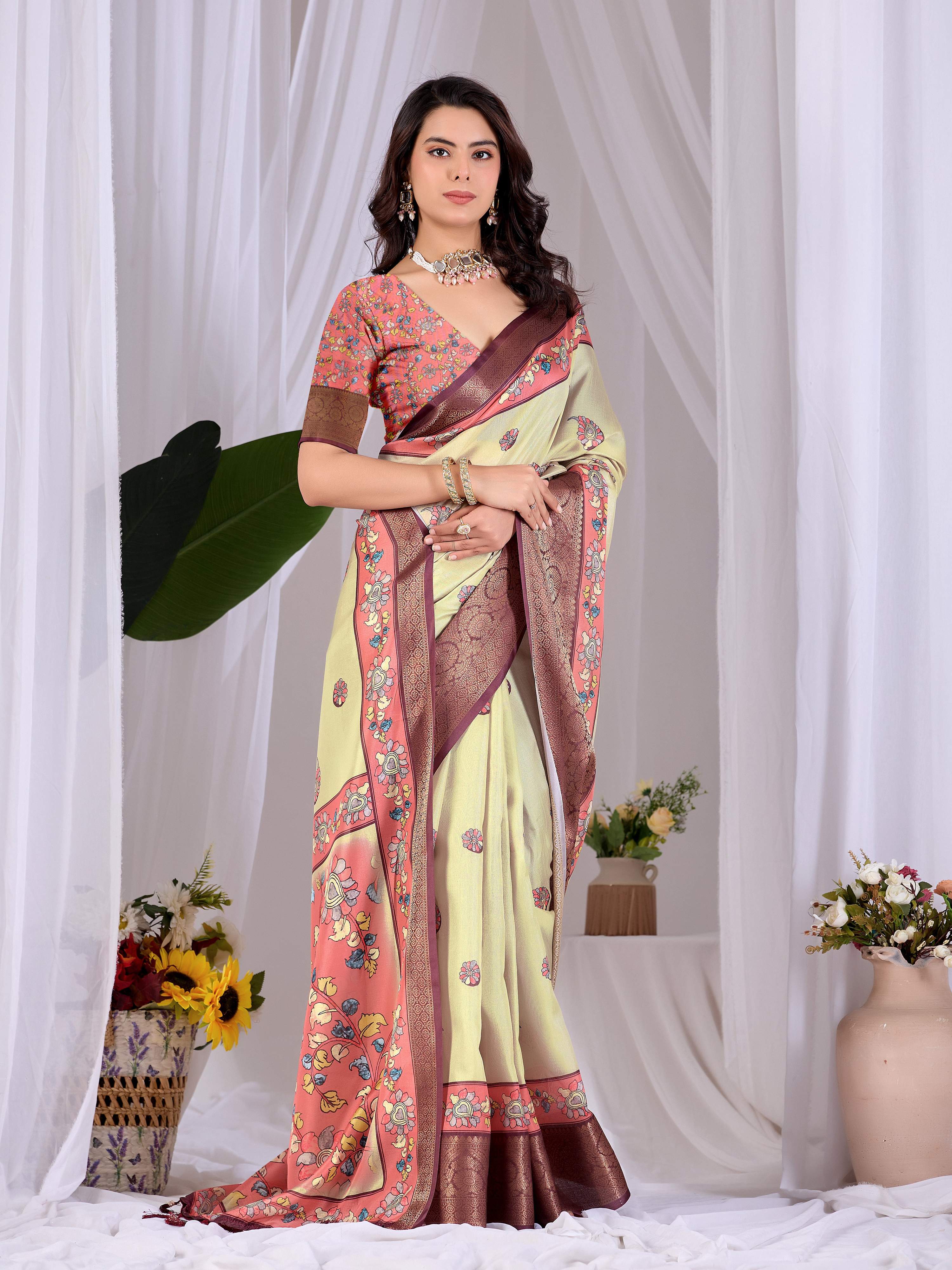Aastha Fashion Pista Soft Lichi Silk Printed Saree | Grocsy