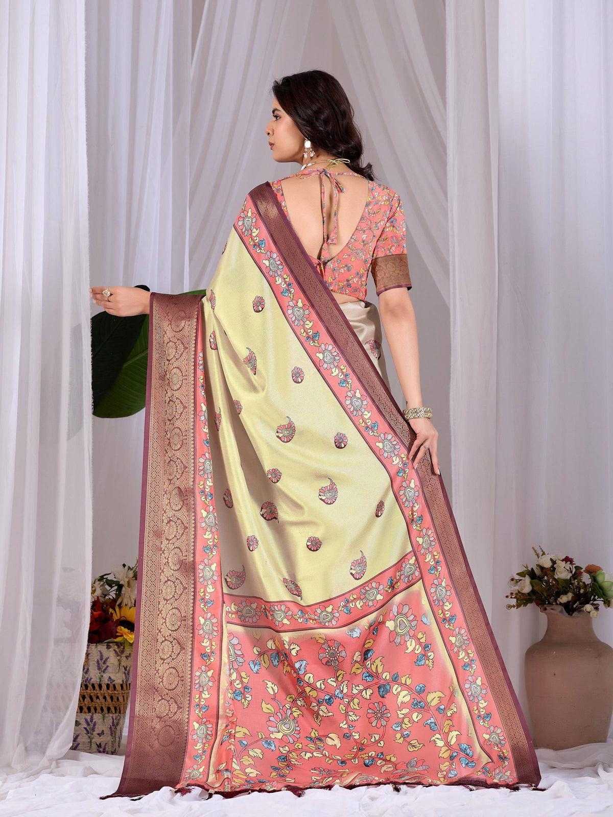 Aastha Fashion Pista Soft Lichi Silk Printed Saree | Grocsy