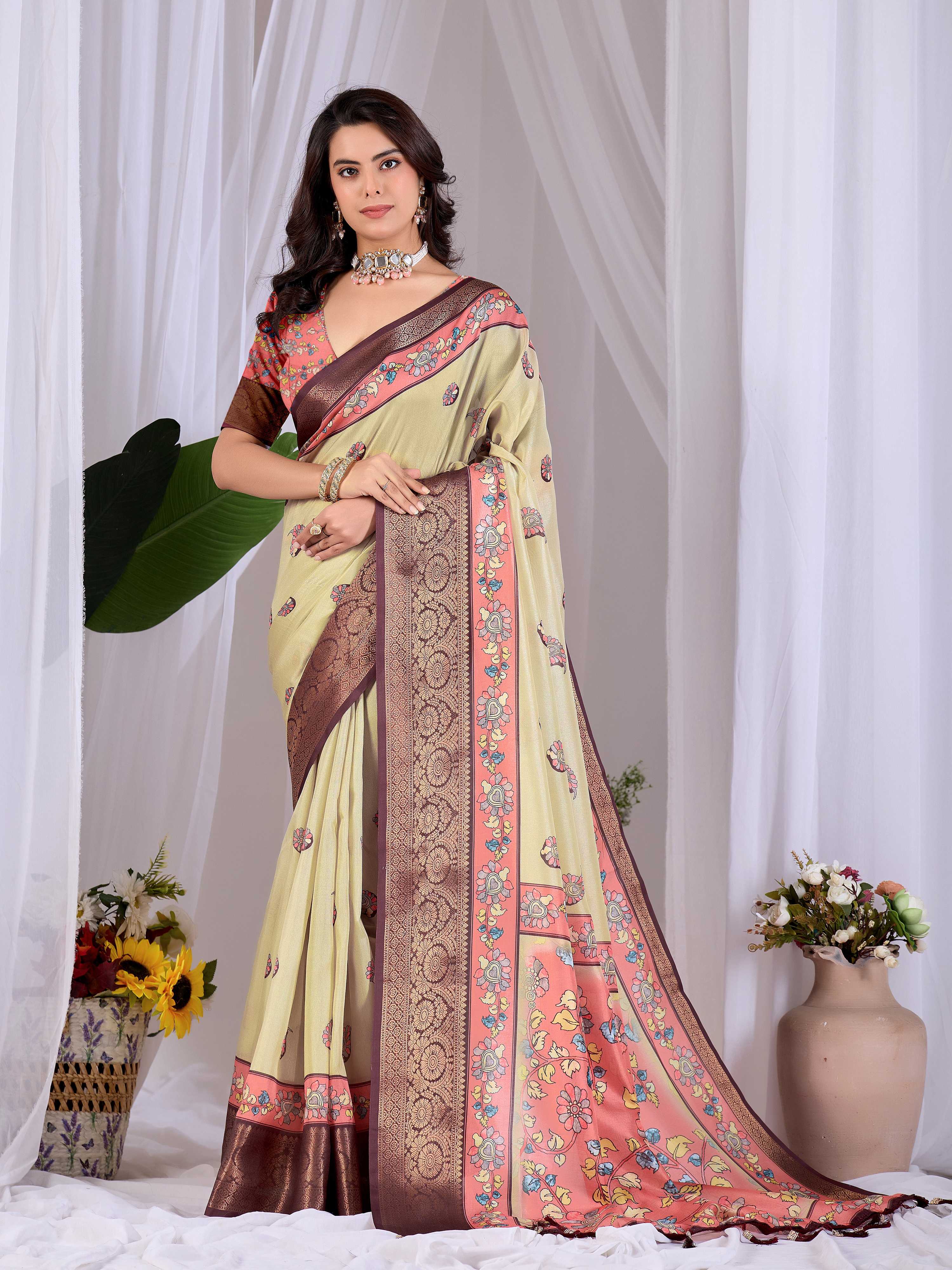 Aastha Fashion Pista Soft Lichi Silk Printed Saree | Grocsy