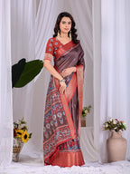 Aastha Fashion Light Brown Soft Lichi Silk Printed Saree | Grocsy