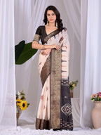 Aastha Fashion Cream Soft Lichi Silk Printed Saree | Grocsy