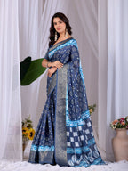 Aastha Fashion Navy Blue Soft Lichi Silk Printed Saree | Grocsy