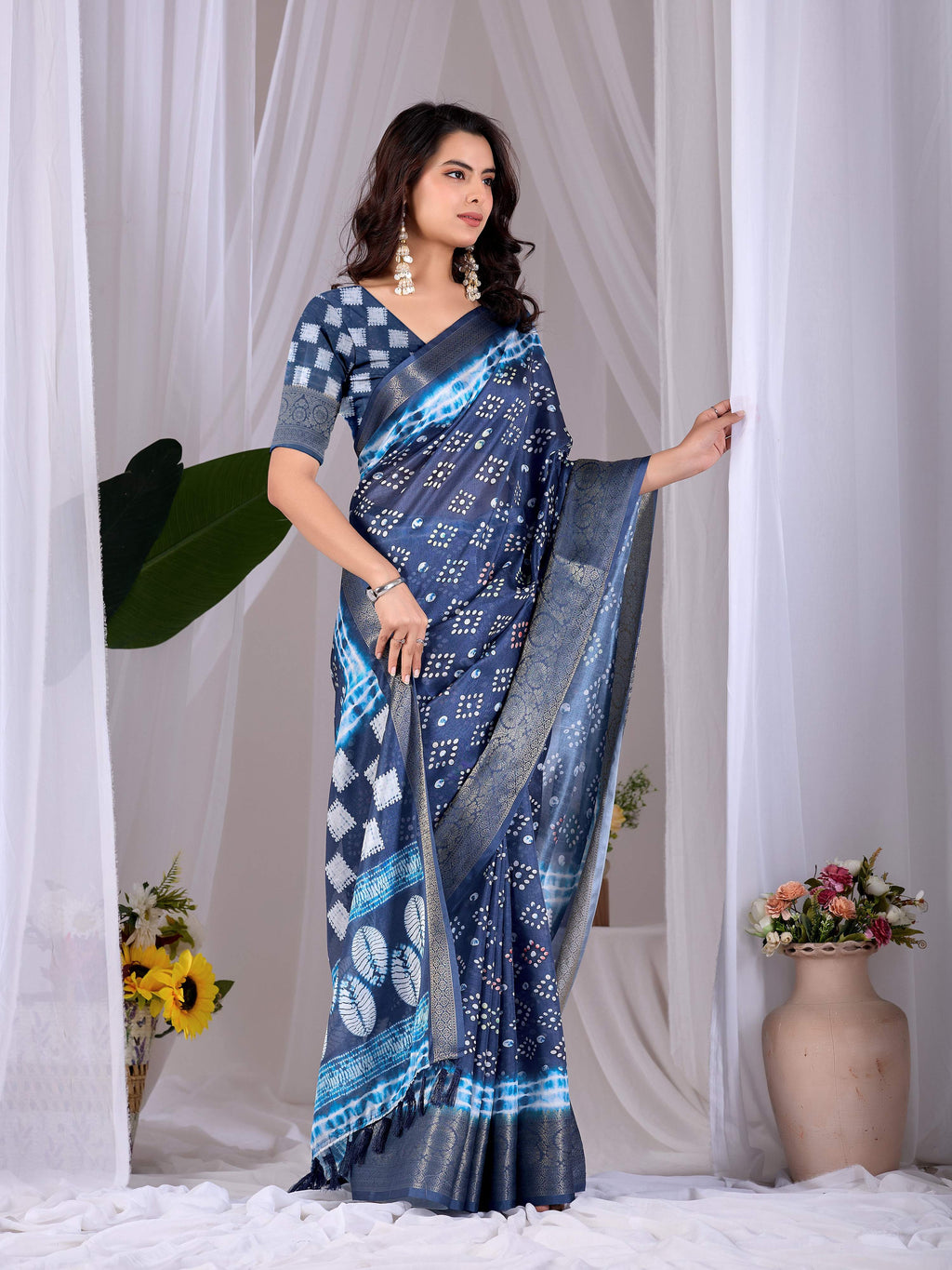 Aastha Fashion Navy Blue Soft Lichi Silk Printed Saree | Grocsy