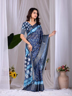 Aastha Fashion Navy Blue Soft Lichi Silk Printed Saree | Grocsy