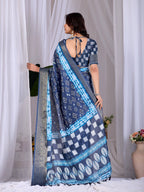 Aastha Fashion Navy Blue Soft Lichi Silk Printed Saree | Grocsy