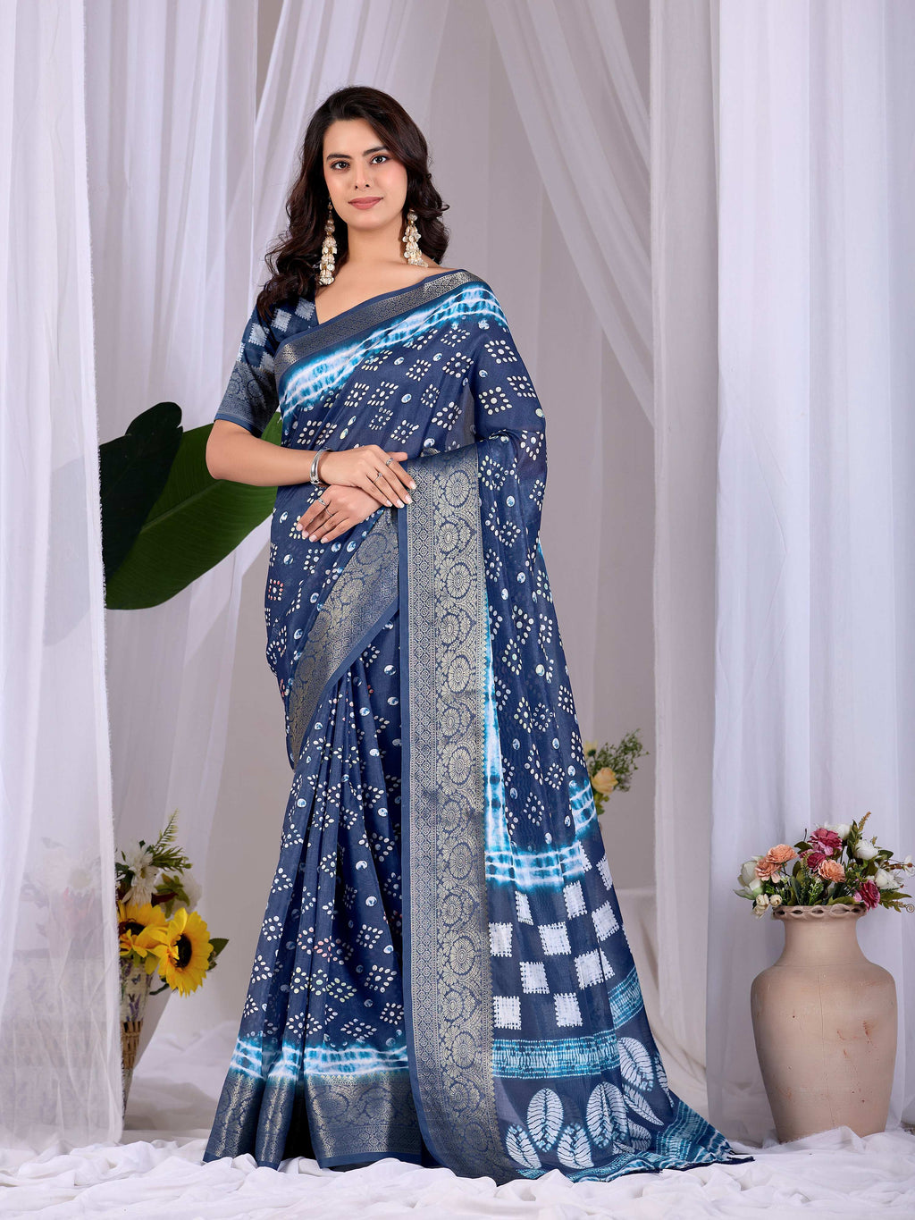 Aastha Fashion Navy Blue Soft Lichi Silk Printed Saree | Grocsy