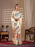 Aastha Fashion Cream Soft Lichi Silk Printed Saree | Grocsy