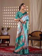 Aastha Fashion Aqua Soft Lichi Silk Printed Saree | Grocsy