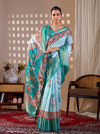 Aastha Fashion Aqua Soft Lichi Silk Printed Saree | Grocsy