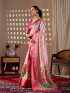 Aastha Fashion Pink Soft Lichi Silk Printed Saree | Grocsy