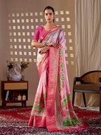 Aastha Fashion Pink Soft Lichi Silk Printed Saree | Grocsy