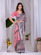 Aastha Fashion Pink Soft Linen Cotton Printed Saree | Grocsy