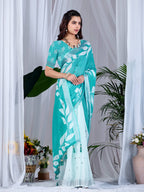 Aastha Fashion See Green Soft Linen Cotton Printed Saree | Grocsy
