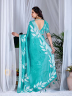 Aastha Fashion See Green Soft Linen Cotton Printed Saree | Grocsy