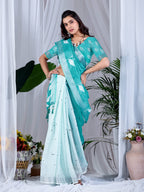 Aastha Fashion See Green Soft Linen Cotton Printed Saree | Grocsy