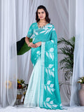 Aastha Fashion See Green Soft Linen Cotton Printed Saree | Grocsy