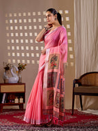 Aastha Fashion Pink Soft Linen Cotton Printed Saree | Grocsy