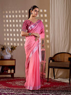 Aastha Fashion Pink Soft Linen Cotton Printed Saree | Grocsy