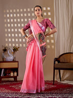 Aastha Fashion Pink Soft Linen Cotton Printed Saree | Grocsy