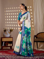 Aastha Fashion Cream Soft Linen Cotton Printed Saree | Grocsy