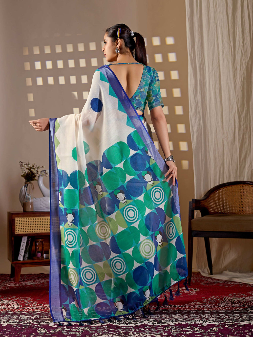 Aastha Fashion Cream Soft Linen Cotton Printed Saree | Grocsy
