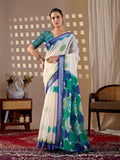 Aastha Fashion Cream Soft Linen Cotton Printed Saree | Grocsy