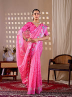 Aastha Fashion Pink Soft Linen Cotton Printed Saree | Grocsy