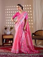 Aastha Fashion Pink Soft Linen Cotton Printed Saree | Grocsy