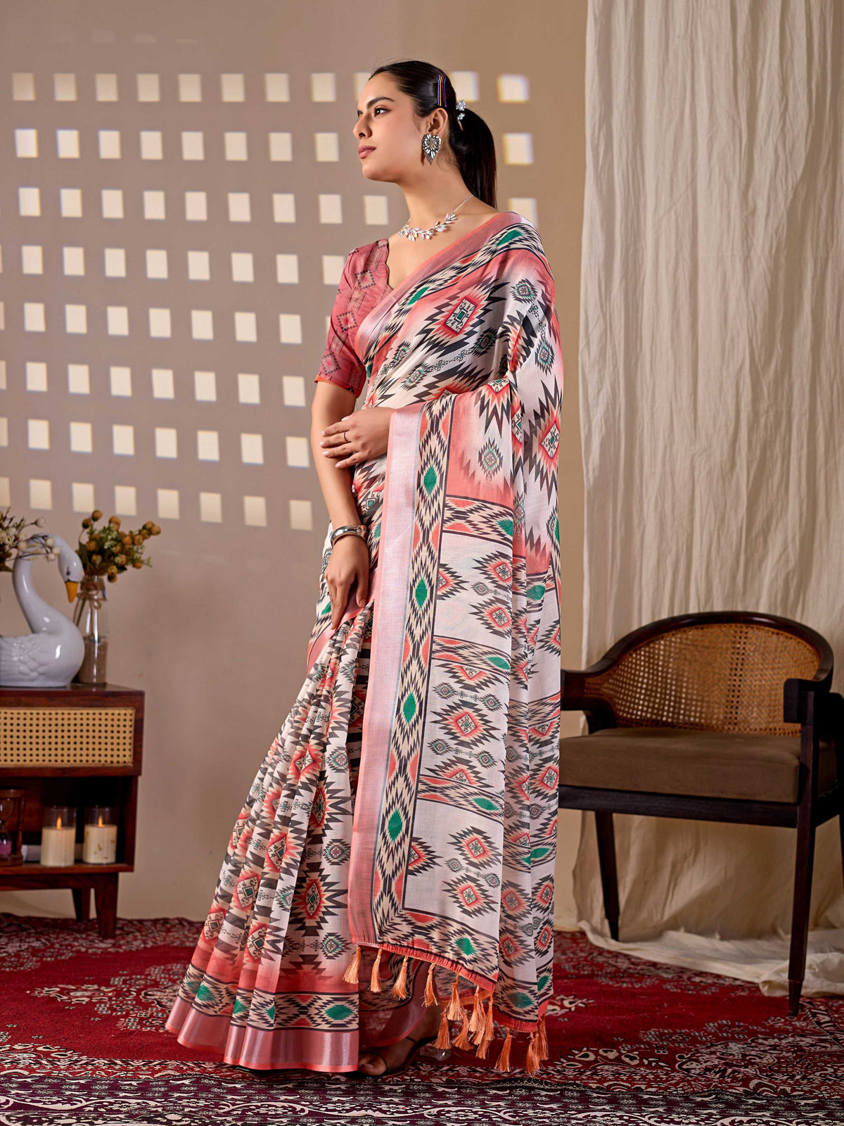 Aastha Fashion Multi Soft Linen Cotton Printed Saree | Grocsy