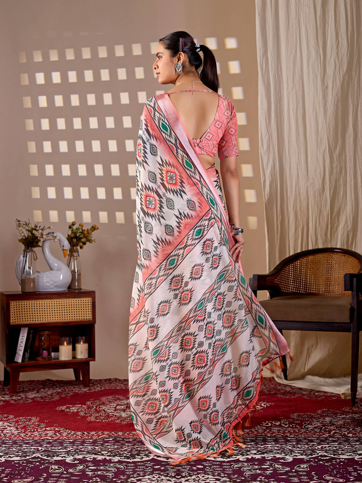 Aastha Fashion Multi Soft Linen Cotton Printed Saree | Grocsy