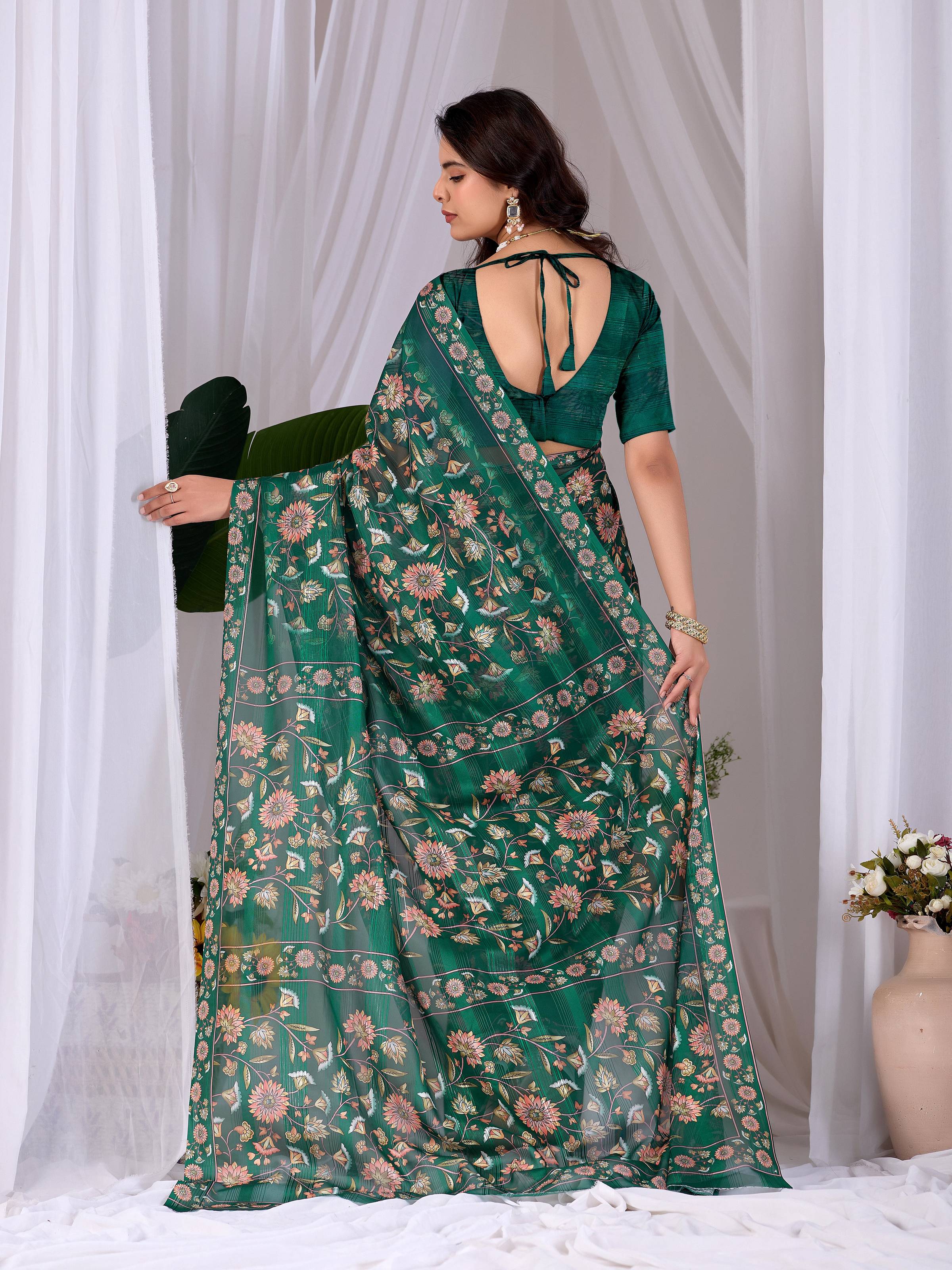 Aastha Fashion Green Monsoon Printed Saree | Grocsy