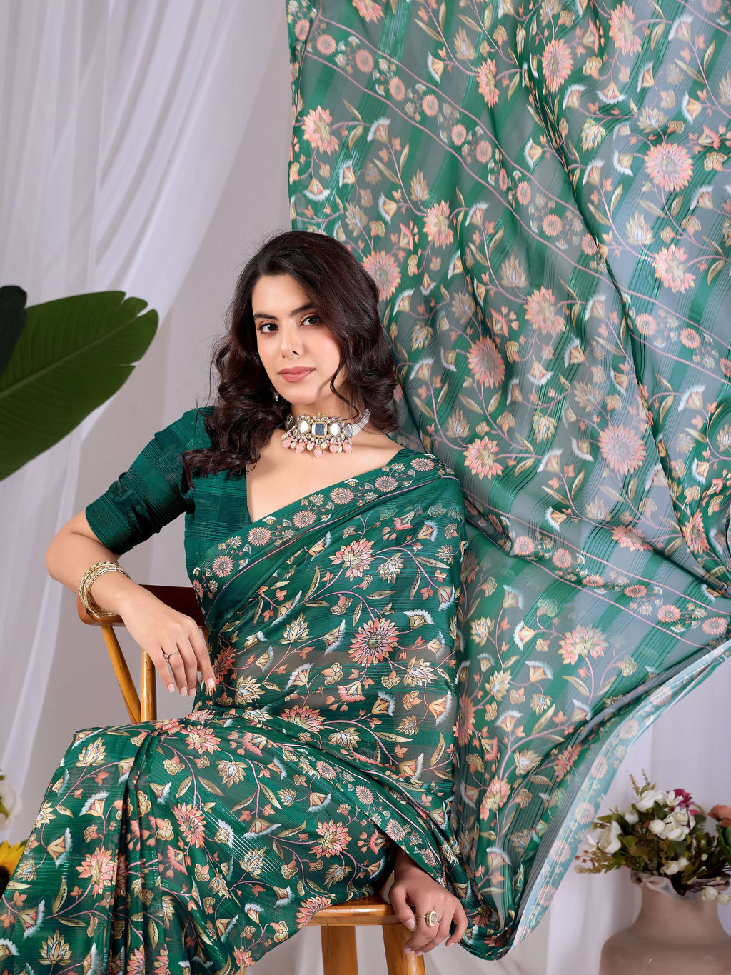 Aastha Fashion Green Monsoon Printed Saree | Grocsy
