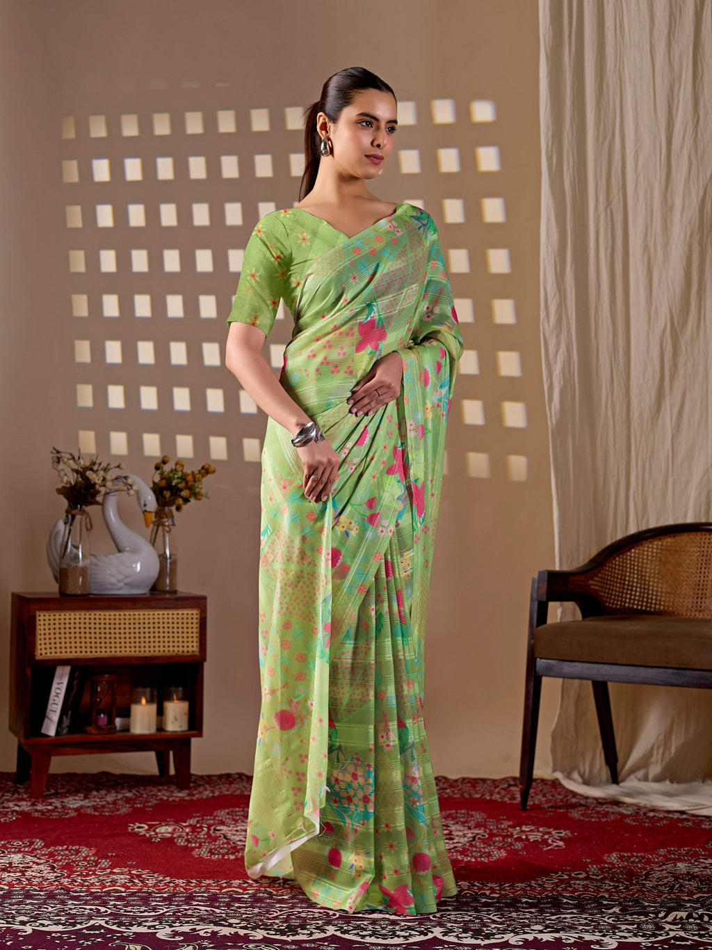 Aastha Fashion Pista Monsoon Printed Saree | Grocsy