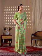 Aastha Fashion Pista Monsoon Printed Saree | Grocsy