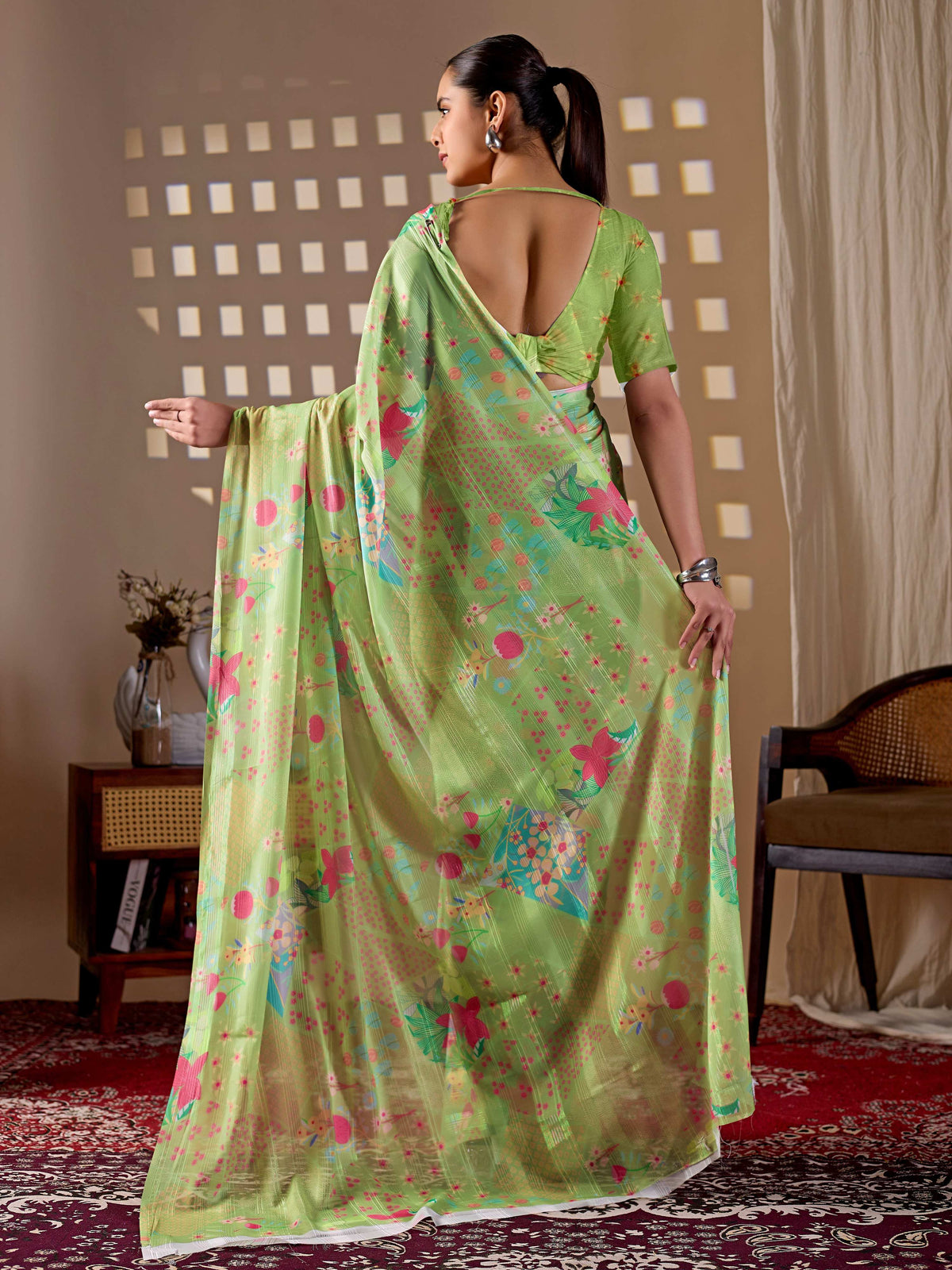 Aastha Fashion Pista Monsoon Printed Saree | Grocsy