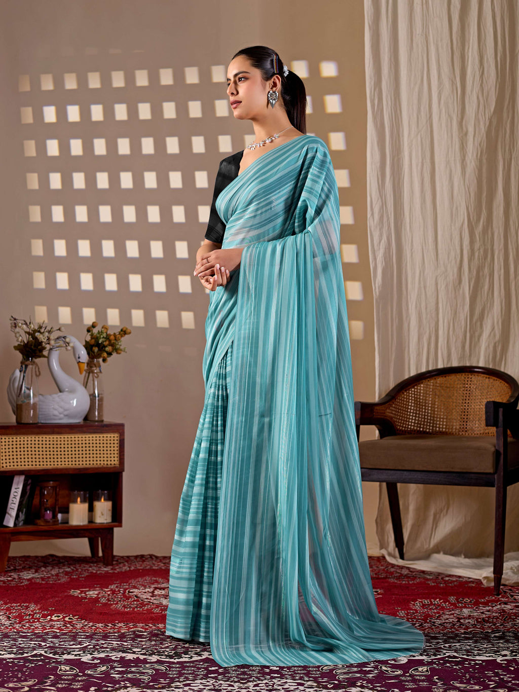 Aastha Fashion See Green Monsoon Printed Saree | Grocsy
