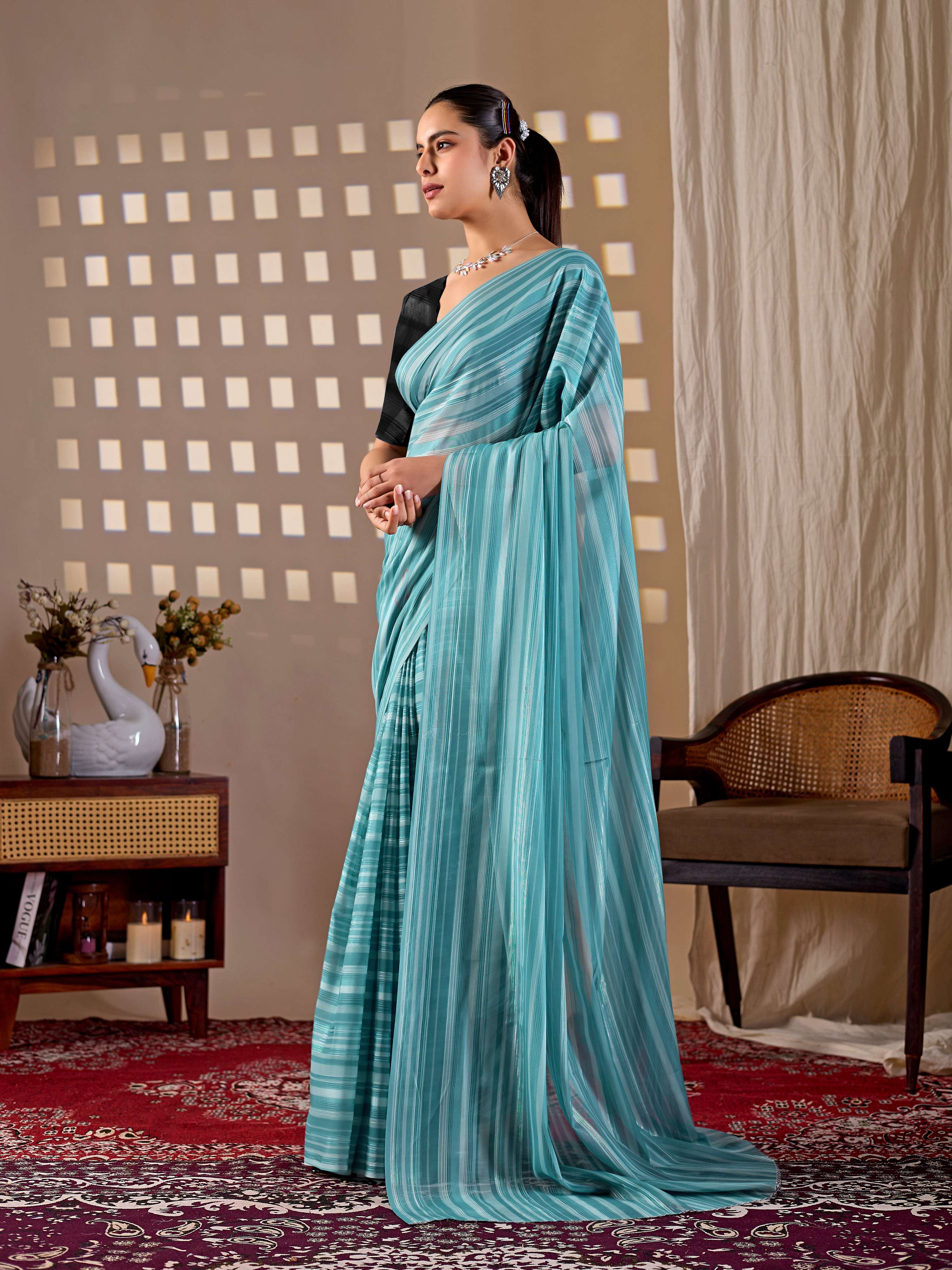 Aastha Fashion See Green Monsoon Printed Saree | Grocsy