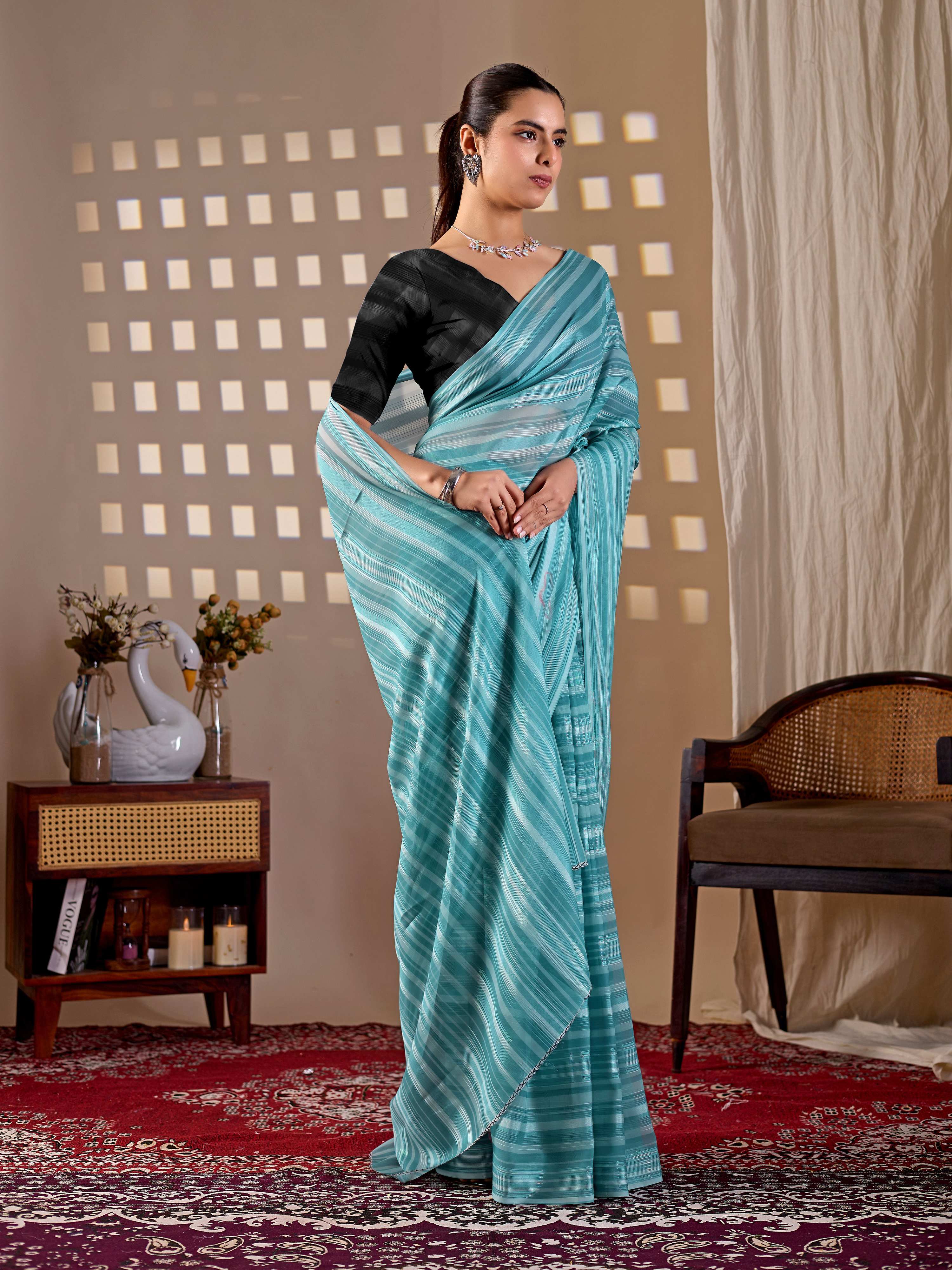Aastha Fashion See Green Monsoon Printed Saree | Grocsy
