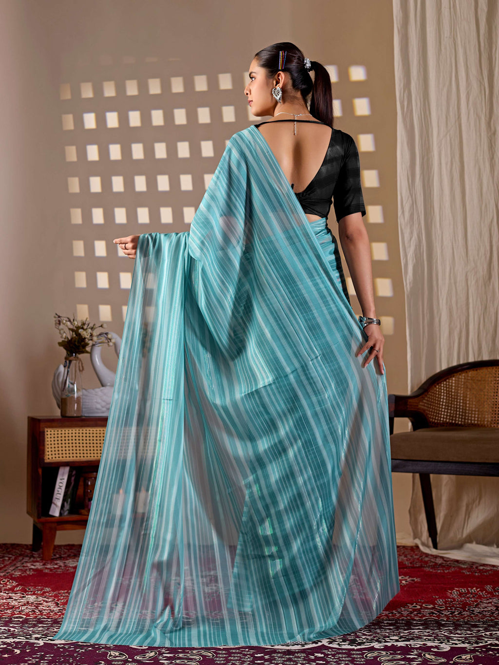 Aastha Fashion See Green Monsoon Printed Saree | Grocsy