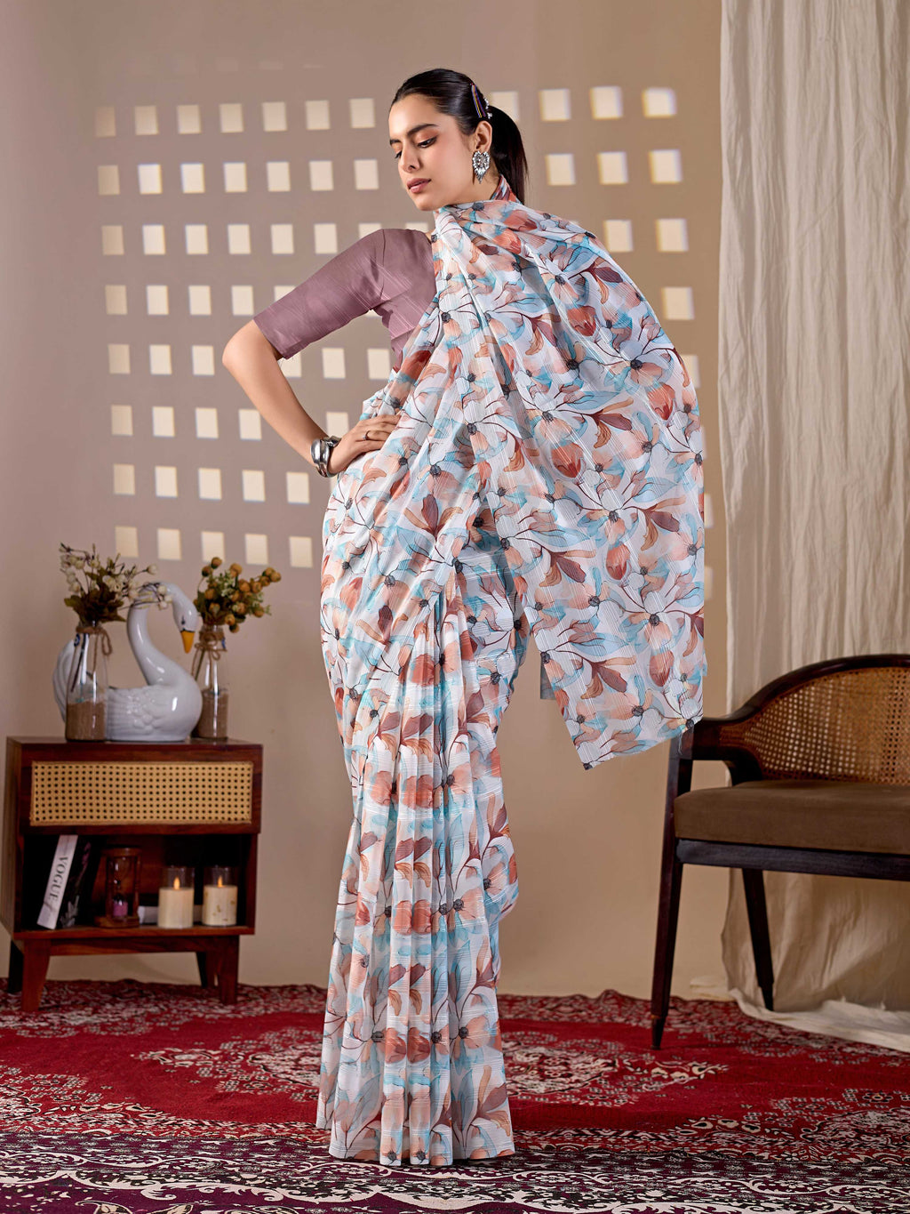 Aastha Fashion Multi Monsoon Printed Saree | Grocsy