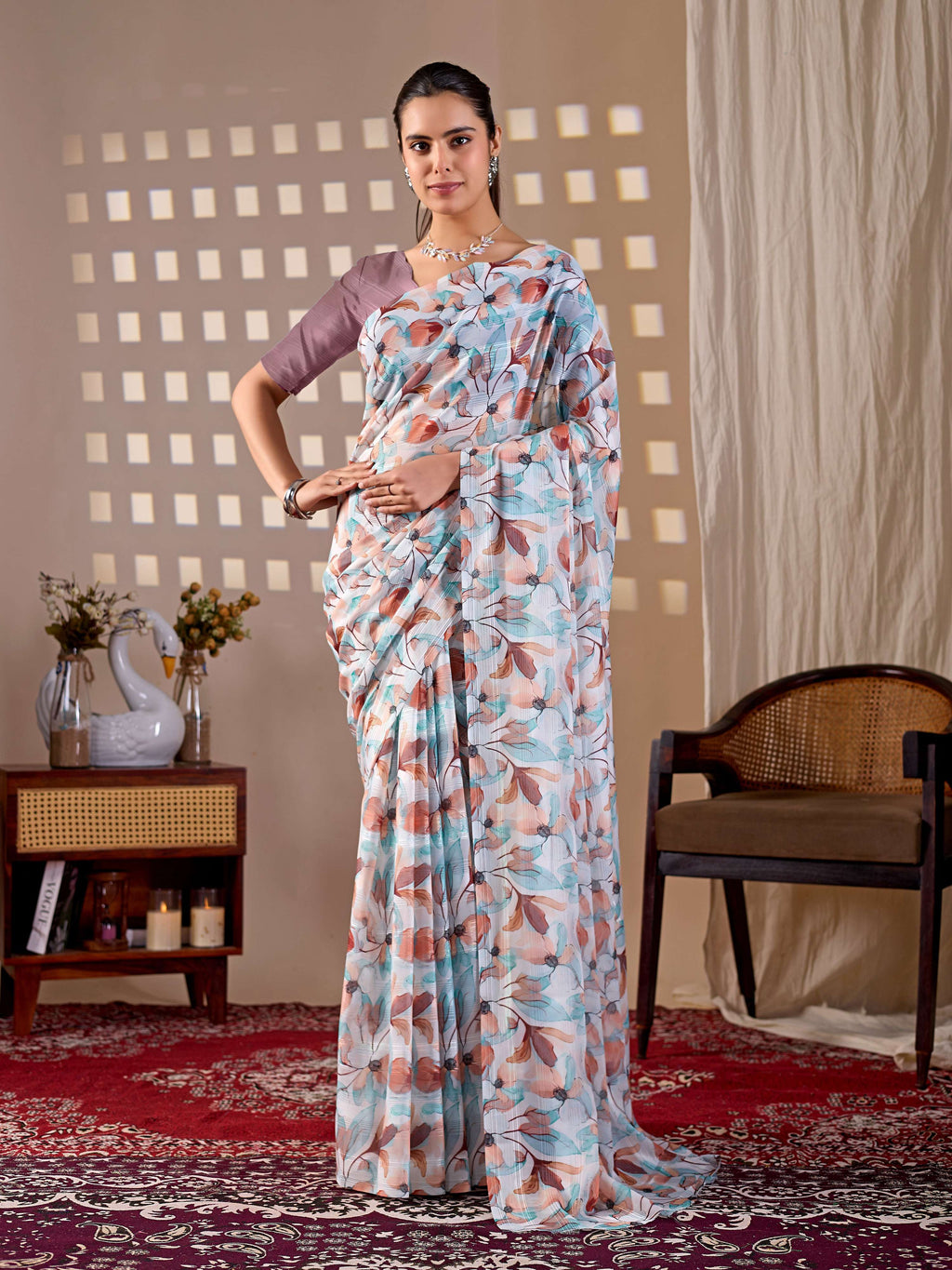 Aastha Fashion Multi Monsoon Printed Saree | Grocsy