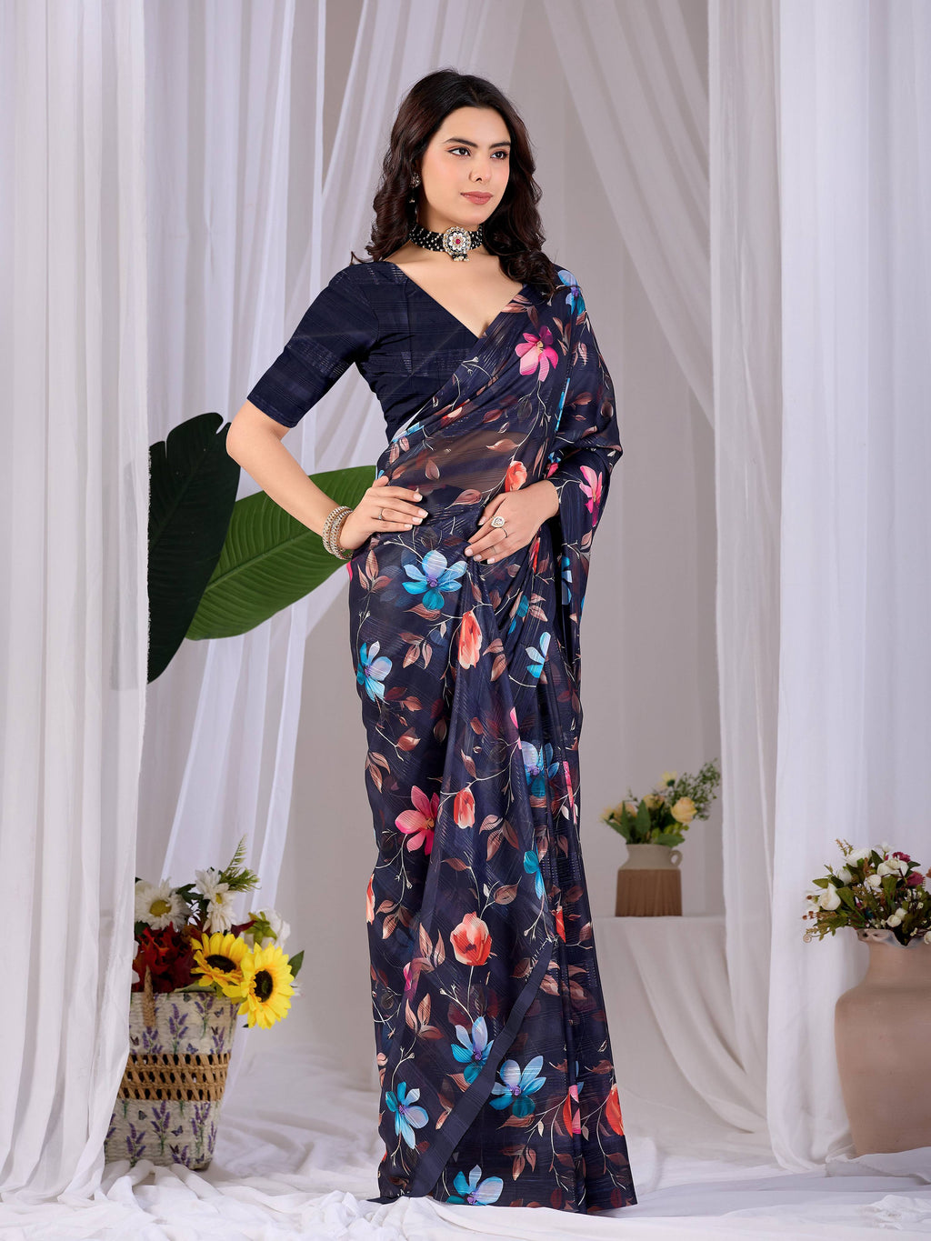 Aastha Fashion Multi Monsoon Printed Saree | Grocsy