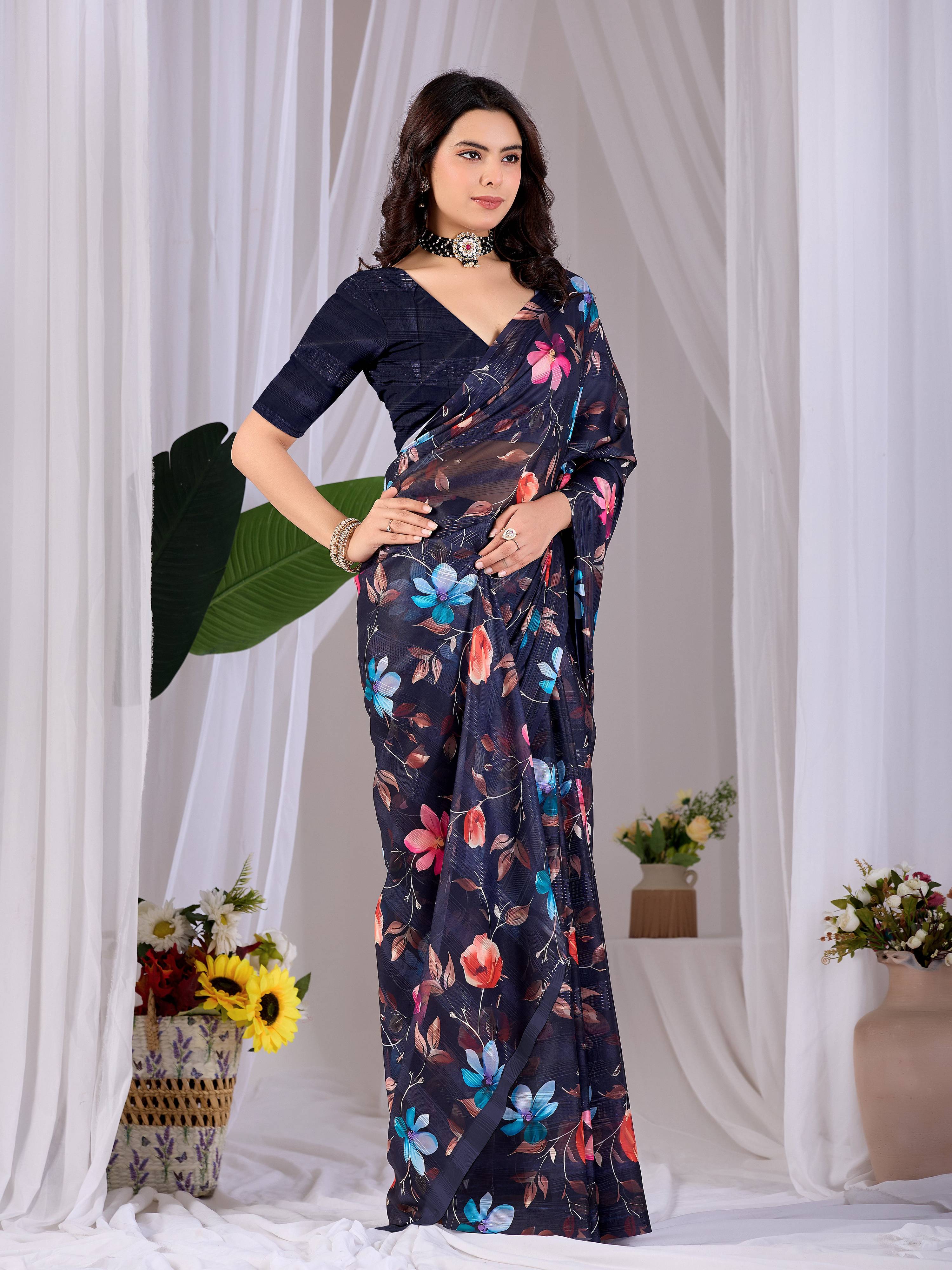 Aastha Fashion Multi Monsoon Printed Saree | Grocsy