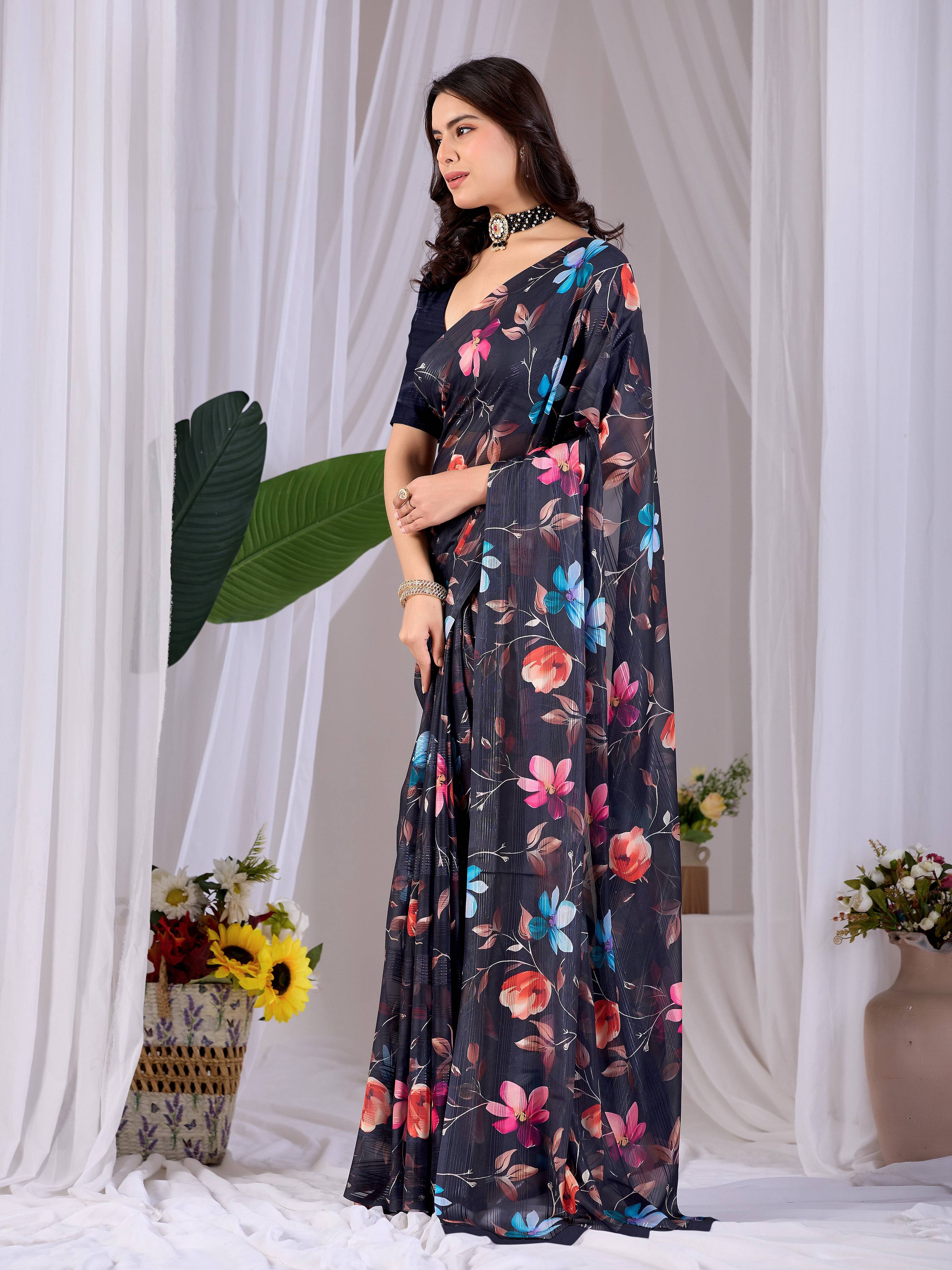 Aastha Fashion Multi Monsoon Printed Saree | Grocsy