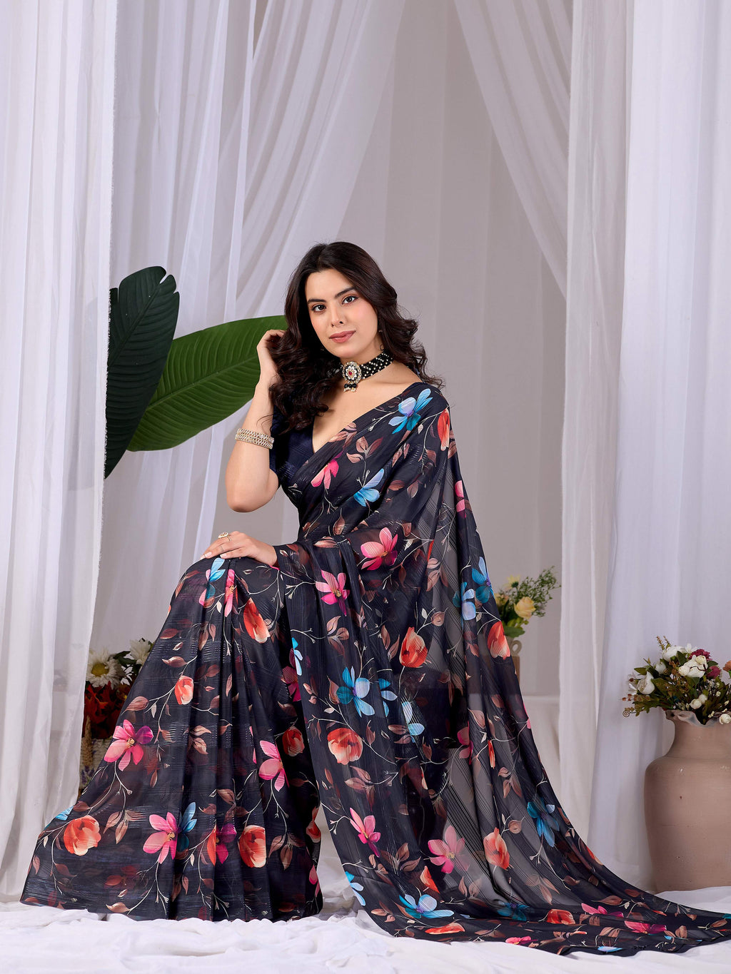 Aastha Fashion Multi Monsoon Printed Saree | Grocsy